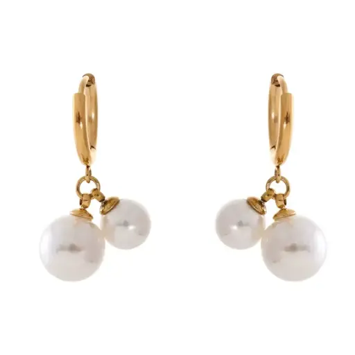 [E00019] Pearls Drop Earrings 18K Gold Plated Stainless Steel Earrings