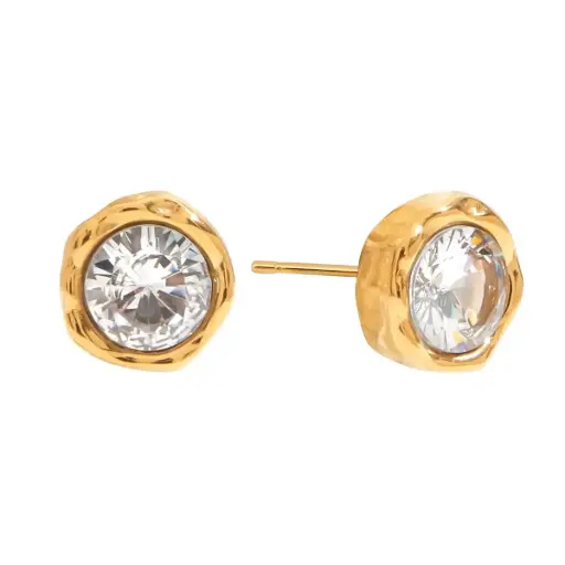 [E00022] Roman Stule Round White Zircon Stud Earring