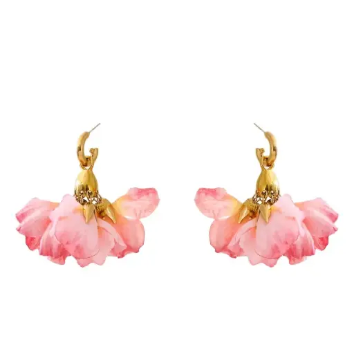 [E00037] Romantic Pink Bohemia Flower Drop Dangle Charm Earrings