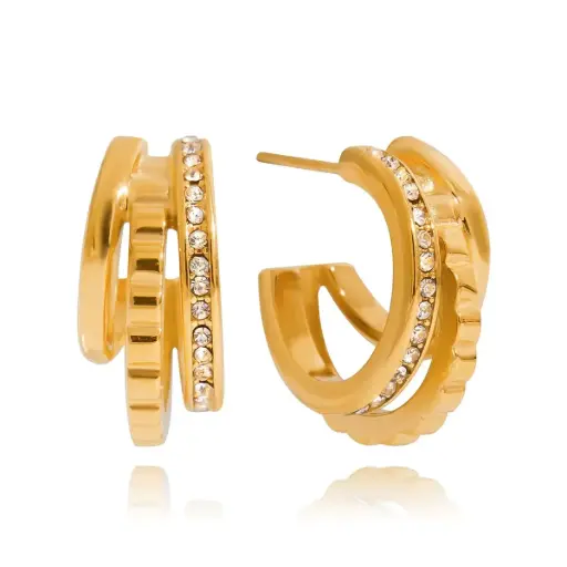 [E00042] 18k Gold Plated 3 Layer Rhinestone Huggies