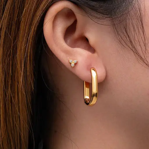 [E00043] 18k Gold Plated Simple Rectangular Hoops