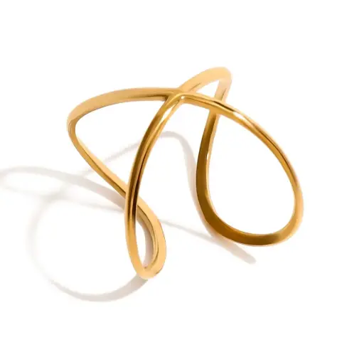 [R0056] 18k Gold Stainless Steel Polished Line Abstract Open Ring Modern Jewelry