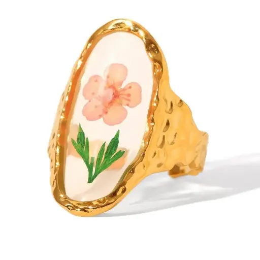 [R0058] Everlasting Flower Adjustable Ring Stainless Steel with 18k Gold plating