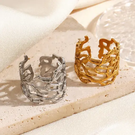 Ocean Theme Coral Cuff Band Adjustable Ring