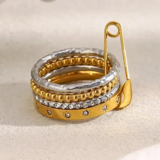 Multi-layered Fashion Rings Gold Plated Stainless Steel Ring Anti Tarnish