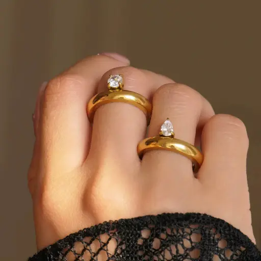 Drop Zircon Ring 18K PVD Gold Plated Stainless Steel