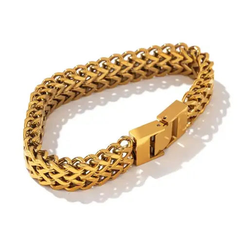 [MB0005] Gold Band Clasp Men Bracelet 316L SS & 18k Gold PVD plated