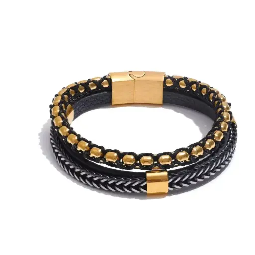 [MB0007] Unique Magnetic Clasp Men Bracelet with 316L SS & 18k Gold PVD plated