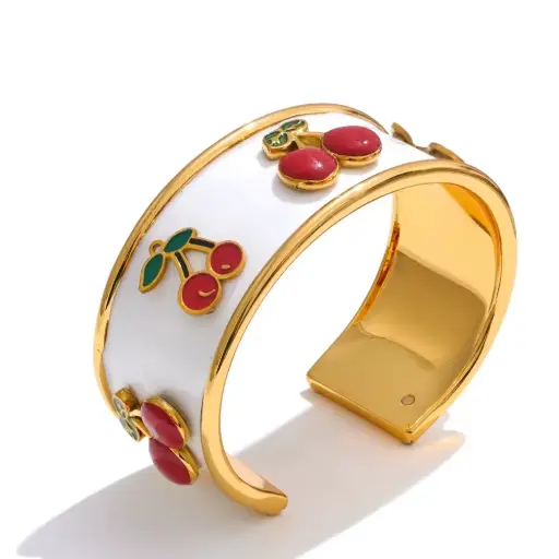 [B0011] Cherry White Enamel Bracelet
